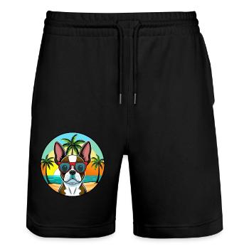 Boston Terrier Hunderasse Cartoon Sonnenbrille Strand - Stanley/Stella Unisex Bio Joggingshorts Trainer  - Schwarz - Vorne - Nik (191cm) & Marisol (170cm)