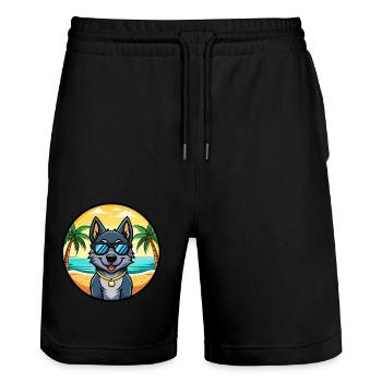 Black Norwegian Elkhound Dog Breed Cartoon Beach - Stanley/Stella Trainer Unisex Organic Jogging Shorts - black - Front - Nik (191cm) & Marisol (170cm)