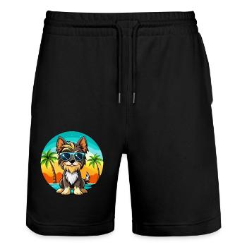 Biewer Terrier Dog Breed Cartoon Sunglasses Beach - Stanley/Stella Trainer Unisex Organic Jogging Shorts - black - Front - Nik (191cm) & Marisol (170cm)