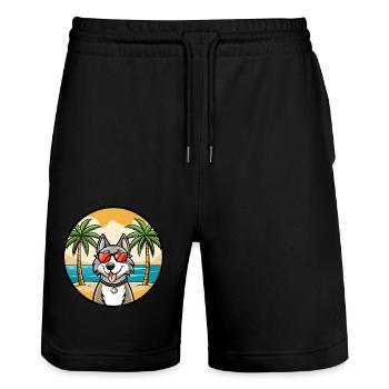 Lunettes de soleil de dessin animé de race de chien esquimau canadien plage - Short de jogging bio TRAINER Stanley/Stella unisexe - noir - Devant - Nik (191cm) & Marisol (170cm)