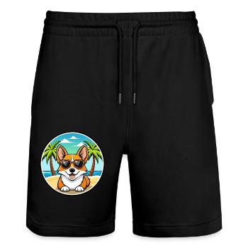 Corgi Dog Breed Cartoon Sunglasses Beach - Stanley/Stella Trainer Unisex Organic Jogging Shorts - black - Front - Nik (191cm) & Marisol (170cm)