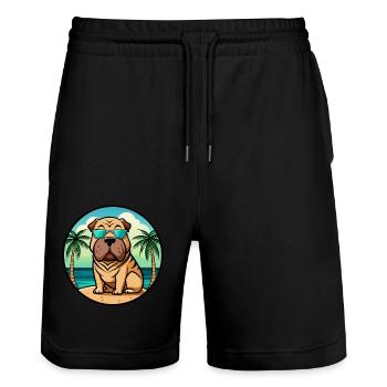 Chinois Shar Pei Chien Race Dessin Animé Lunettes De Soleil Plage - Short de jogging bio TRAINER Stanley/Stella unisexe - noir - Devant - Nik (191cm) & Marisol (170cm)