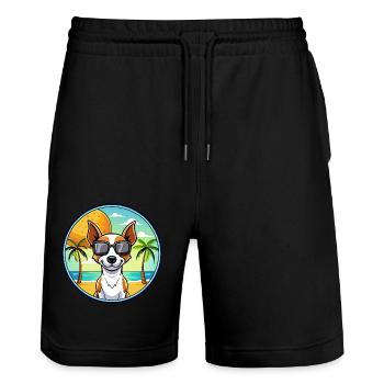 Decker Rat Terrier Hunderasse Cartoon Sonnenbrille - Stanley/Stella Unisex Bio Joggingshorts Trainer  - Schwarz - Vorne - Nik (191cm) & Marisol (170cm)