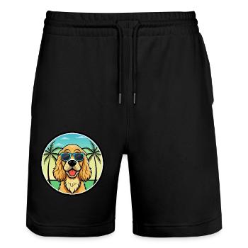 Englischer Cocker Spaniel Hunderasse Cartoon Beach - Stanley/Stella Unisex Bio Joggingshorts Trainer  - Schwarz - Vorne - Nik (191cm) & Marisol (170cm)