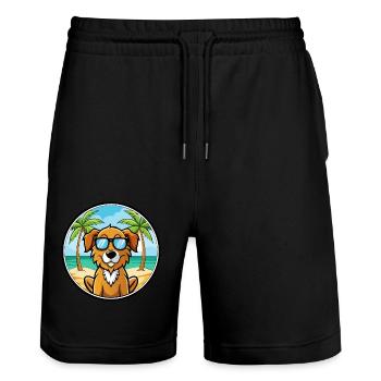 Fauve De Bretagne Dog Breed Cartoon Sunglass Beach - Stanley/Stella Trainer Unisex Organic Jogging Shorts - black - Front - Nik (191cm) & Marisol (170cm)