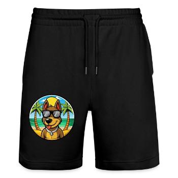 Deutscher Jagdterrier Hunderasse Cartoon Beach - Stanley/Stella Unisex Bio Joggingshorts Trainer  - Schwarz - Vorne - Nik (191cm) & Marisol (170cm)