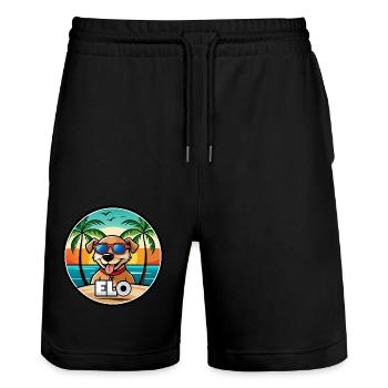 Dog Breed Cartoon Sunglasses Beach - Stanley/Stella Trainer Unisex Organic Jogging Shorts - black - Front - Nik (191cm) & Marisol (170cm)