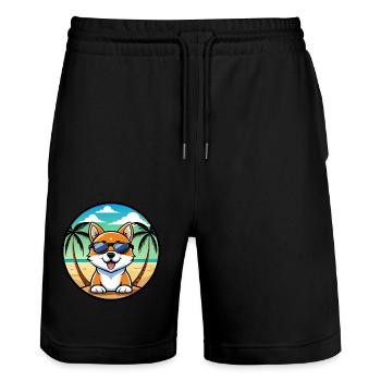 Hokkaido Dog Breed Cartoon Sunglasses Beach - Stanley/Stella Trainer Unisex Organic Jogging Shorts - black - Front - Nik (191cm) & Marisol (170cm)