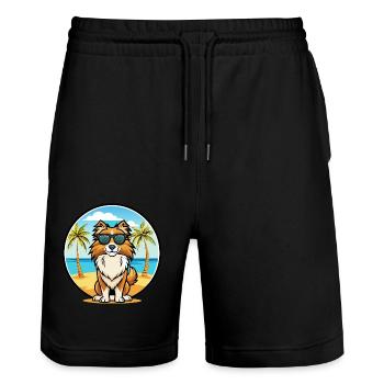 English Shepherd Dog Breed Cartoon Sunglass Beach - Stanley/Stella Trainer Unisex Organic Jogging Shorts - black - Front - Nik (191cm) & Marisol (170cm)