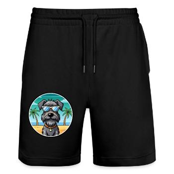 Deutscher Drahthaar Vorstehhund Rasse Cartoon Strand - Stanley/Stella Unisex Bio Joggingshorts Trainer  - Schwarz - Vorne - Nik (191cm) & Marisol (170cm)