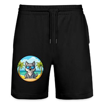 Lunettes de soleil de dessin animé de race de chien du Groenland plage - Short de jogging bio TRAINER Stanley/Stella unisexe - noir - Devant - Nik (191cm) & Marisol (170cm)