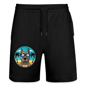 Deutsche Dogge Hunderasse Cartoon Sonnenbrille Strand - Stanley/Stella Unisex Bio Joggingshorts Trainer  - Schwarz - Vorne - Nik (191cm) & Marisol (170cm)