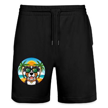 Großer Schweizer Sennenhund Rasse Cartoon Beach - Stanley/Stella Unisex Bio Joggingshorts Trainer  - Schwarz - Vorne - Nik (191cm) & Marisol (170cm)