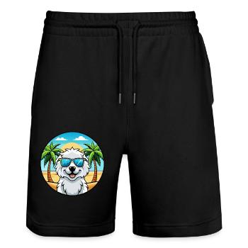 Kuvasz Hongrois Race Chien Dessin Animé Lunettes De Soleil Plage - Short de jogging bio TRAINER Stanley/Stella unisexe - noir - Devant - Nik (191cm) & Marisol (170cm)