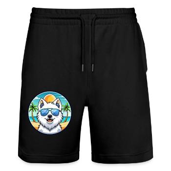 Japanischer Spitz Hund Rasse Cartoon Sonnenbrille Strand - Stanley/Stella Unisex Bio Joggingshorts Trainer  - Schwarz - Vorne - Nik (191cm) & Marisol (170cm)