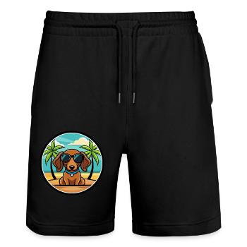 Miniatur Dackel Hund Rasse Cartoon Sonnenbrille - Stanley/Stella Unisex Bio Joggingshorts Trainer  - Schwarz - Vorne - Nik (191cm) & Marisol (170cm)