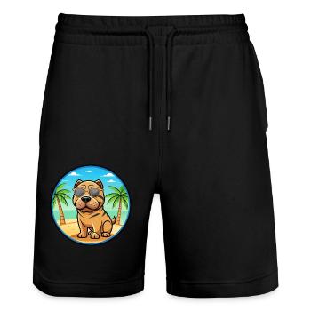 Miniatur Shar Pei Hunderasse Cartoon Sonnenbrille - Stanley/Stella Unisex Bio Joggingshorts Trainer  - Schwarz - Vorne - Nik (191cm) & Marisol (170cm)
