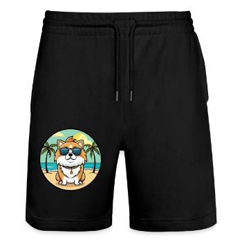 Japanese Chin Dog Breed Cartoon Sunglasses Beach - Stanley/Stella Trainer Unisex Organic Jogging Shorts - black - Front - Nik (191cm) & Marisol (170cm)