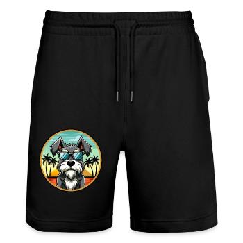 Miniatur Schnauzer Hunderasse Cartoon Sonnenbrille - Stanley/Stella Unisex Bio Joggingshorts Trainer  - Schwarz - Vorne - Nik (191cm) & Marisol (170cm)