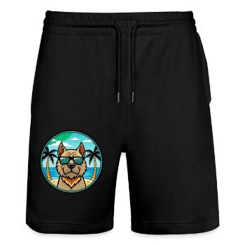 Mallorca Mastiff Dog Breed Cartoon Sunglass Beach - Stanley/Stella Trainer Unisex Organic Jogging Shorts - black - Front - Nik (191cm) & Marisol (170cm)