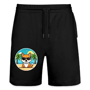 Korean Jindo Dog Breed Cartoon Sunglasses Beach - Stanley/Stella Trainer Unisex Organic Jogging Shorts - black - Front - Nik (191cm) & Marisol (170cm)