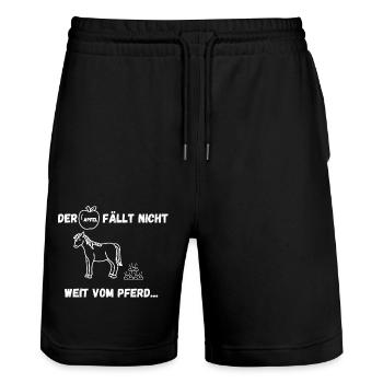 Der Apfel fällt nicht weit vom Pferd - Stanley/Stella Unisex Bio Joggingshorts Trainer  - Schwarz - Vorne - Nik (191cm) & Marisol (170cm)