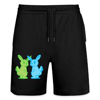Bunny Bunny Retro Lapin Rongeur Rongeur Rongeur des années 80 - Short de jogging bio TRAINER Stanley/Stella unisexe - noir - Devant - Nik (191cm) & Marisol (170cm)