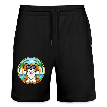 Nederlandse Kooikerhondje Race de chien Cartoon Beach - Short de jogging bio TRAINER Stanley/Stella unisexe - noir - Devant - Nik (191cm) & Marisol (170cm)
