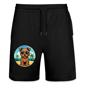 Norfolk Terrier Dog Breed Cartoon Sunglasses Beach - Stanley/Stella Trainer Unisex Organic Jogging Shorts - black - Front - Nik (191cm) & Marisol (170cm)