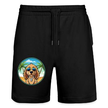 Norfolk Spaniel Dog Breed Cartoon Sunglasses Beach - Stanley/Stella Trainer Unisex Organic Jogging Shorts - black - Front - Nik (191cm) & Marisol (170cm)