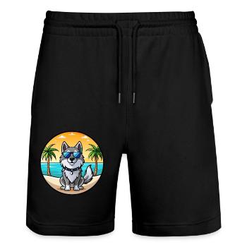 Norwegian Elkhound Dog Breed Cartoon Sunglasses - Stanley/Stella Trainer Unisex Organic Jogging Shorts - black - Front - Nik (191cm) & Marisol (170cm)
