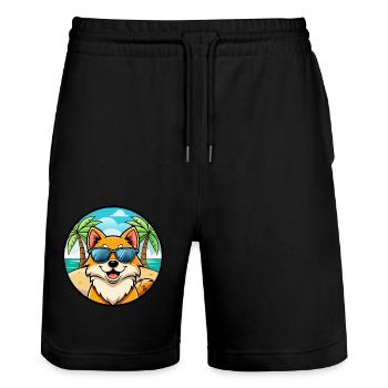 Pomeranian Dog Breed Cartoon Sunglasses Beach - Stanley/Stella Trainer Unisex Organic Jogging Shorts - black - Front - Nik (191cm) & Marisol (170cm)
