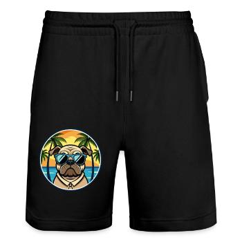 Pug Dog Breed Cartoon Sunglasses Beach - Stanley/Stella Trainer Unisex Organic Jogging Shorts - black - Front - Nik (191cm) & Marisol (170cm)