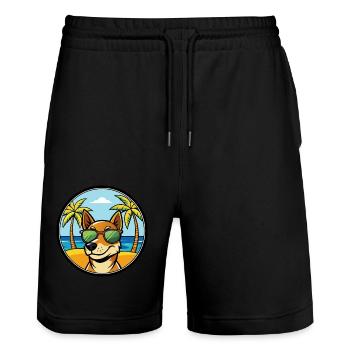 Serbischer dreifarbiger Laufhund Rasse Cartoon Strand - Stanley/Stella Unisex Bio Joggingshorts Trainer  - Schwarz - Vorne - Nik (191cm) & Marisol (170cm)