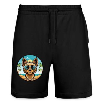 Silky Terrier Dog Breed Cartoon Sunglasses Beach - Stanley/Stella Trainer Unisex Organic Jogging Shorts - black - Front - Nik (191cm) & Marisol (170cm)