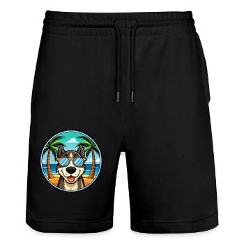 Sibirische Trikolore Hunderasse Cartoon Beach - Stanley/Stella Unisex Bio Joggingshorts Trainer  - Schwarz - Vorne - Nik (191cm) & Marisol (170cm)