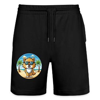 Spielzeug Deutscher Spitz Hund Rasse Cartoon Sonnenbrille Strand - Stanley/Stella Unisex Bio Joggingshorts Trainer  - Schwarz - Vorne - Nik (191cm) & Marisol (170cm)
