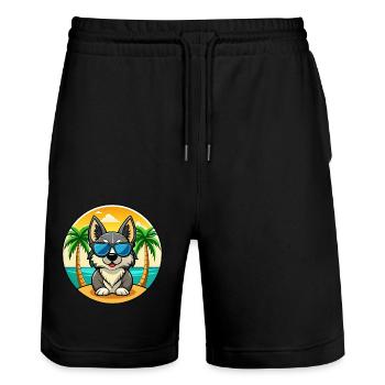 Suédois Vallhund Race Chien Dessin Animé Lunettes De Soleil Plage - Short de jogging bio TRAINER Stanley/Stella unisexe - noir - Devant - Nik (191cm) & Marisol (170cm)