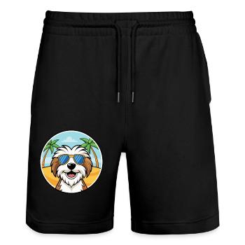 Tibetan Terrier Dog Breed Cartoon Sunglasses Beach - Stanley/Stella Trainer Unisex Organic Jogging Shorts - black - Front - Nik (191cm) & Marisol (170cm)
