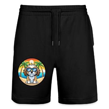 Tibetische Kyi Apso Hunderasse Cartoon Sonnenbrille Strand - Stanley/Stella Unisex Bio Joggingshorts Trainer  - Schwarz - Vorne - Nik (191cm) & Marisol (170cm)