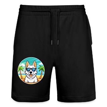 White Shepherd Dog Breed Cartoon Sunglasses Beach - Stanley/Stella Trainer Unisex Organic Jogging Shorts - black - Front - Nik (191cm) & Marisol (170cm)