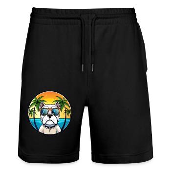 Bouledogue américain race dessin animé lunettes de soleil plage - Short de jogging bio TRAINER Stanley/Stella unisexe - noir - Devant - Nik (191cm) & Marisol (170cm)