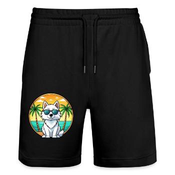 Lunettes de soleil de dessin animé de race de chien esquimau américain plage - Short de jogging bio TRAINER Stanley/Stella unisexe - noir - Devant - Nik (191cm) & Marisol (170cm)