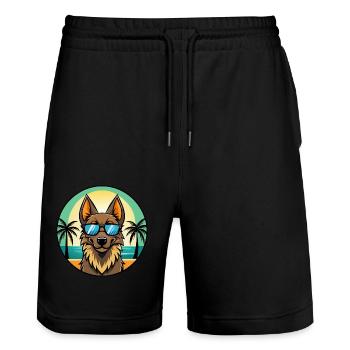 Chien de berger belge race dessin animé lunettes de soleil plage - Short de jogging bio TRAINER Stanley/Stella unisexe - noir - Devant - Nik (191cm) & Marisol (170cm)