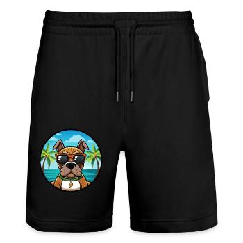 Boxer Hund Rasse Cartoon Sonnenbrille Strand - Stanley/Stella Unisex Bio Joggingshorts Trainer  - Schwarz - Vorne - Nik (191cm) & Marisol (170cm)