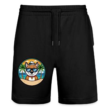 Cao De Seo Miguel Dog Breed Cartoon Beach - Stanley/Stella Trainer Unisex Organic Jogging Shorts - black - Front - Nik (191cm) & Marisol (170cm)