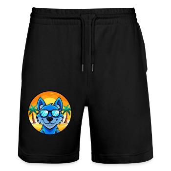 Lunettes de soleil de dessin animé de race de chien en dentelle bleue plage - Short de jogging bio TRAINER Stanley/Stella unisexe - noir - Devant - Nik (191cm) & Marisol (170cm)