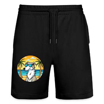 Barsoi Hund Rasse Cartoon Sonnenbrille Strand - Stanley/Stella Unisex Bio Joggingshorts Trainer  - Schwarz - Vorne - Nik (191cm) & Marisol (170cm)