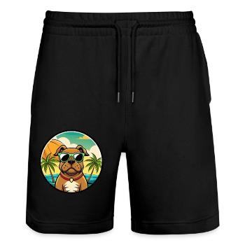 Boerboel Dog Breed Cartoon Sunglasses Beach - Stanley/Stella Trainer Unisex Organic Jogging Shorts - black - Front - Nik (191cm) & Marisol (170cm)