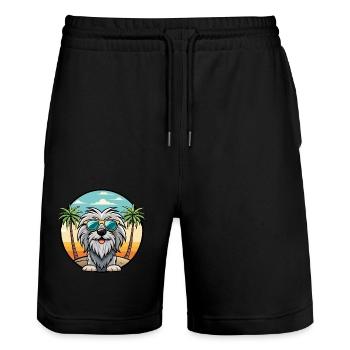 Bergamasco Schäferhund Rasse Cartoon Sonnenbrille Strand - Stanley/Stella Unisex Bio Joggingshorts Trainer  - Schwarz - Vorne - Nik (191cm) & Marisol (170cm)